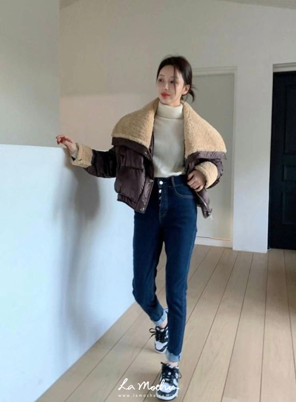 百搭彈性高腰窄管內刷毛牛仔褲